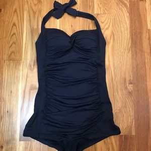 Vintage Navy Blue One Piece Swimsuit
